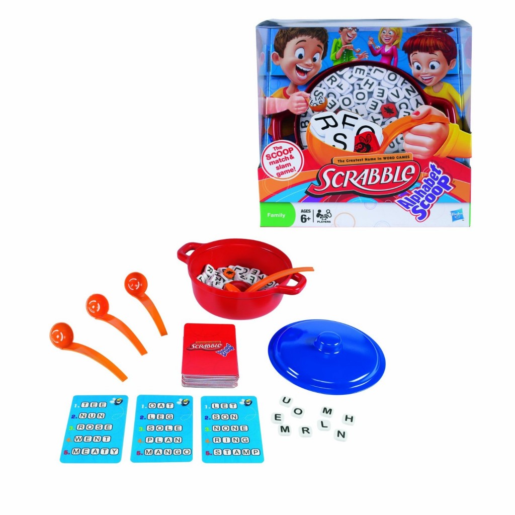 In Scrabble Alphabet Scoop, kids use word cards and letter tiles to form words.