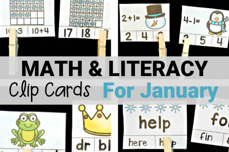 Math and Literacy Clip Cards for January