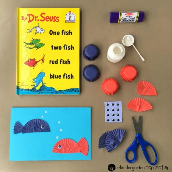 This Dr. Seuss day craft is perfect for after reading "One Fish Two Fish Red Fish Blue Fish!" Make a fun card and work on writing skills as well!