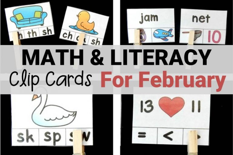 Math and Literacy Clip Cards for February