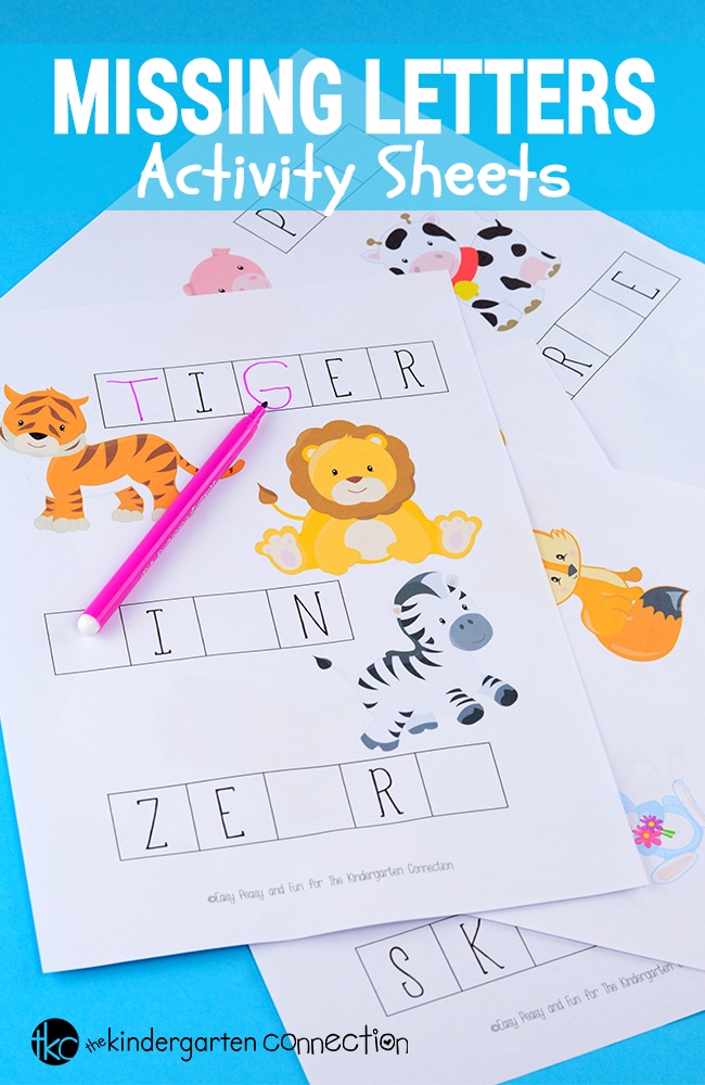 These free animal themed missing letters activity sheets are perfect for early writers! They make a super fun kids' writing activity or writing center!