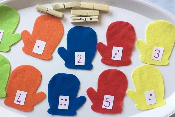 Mitten Number Match and Fine Motor Skills Activity