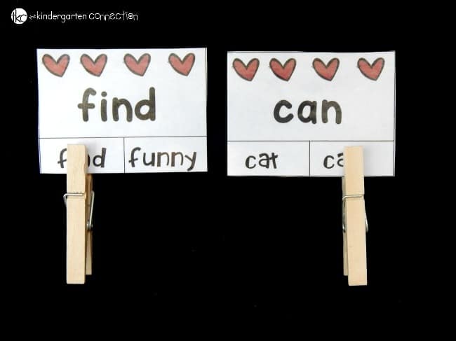 EDITABLE sight word clip cards for February - add any words you want!