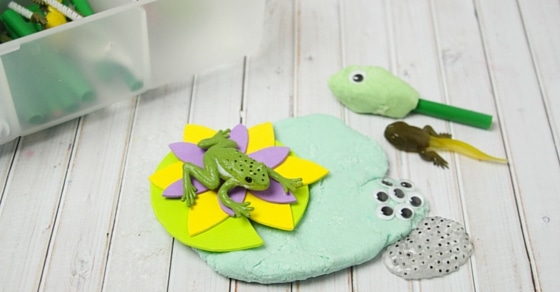Fun, hands on sensory play while learning about the frog life cycle! This play dough kit has so many uses and is perfect for spring!