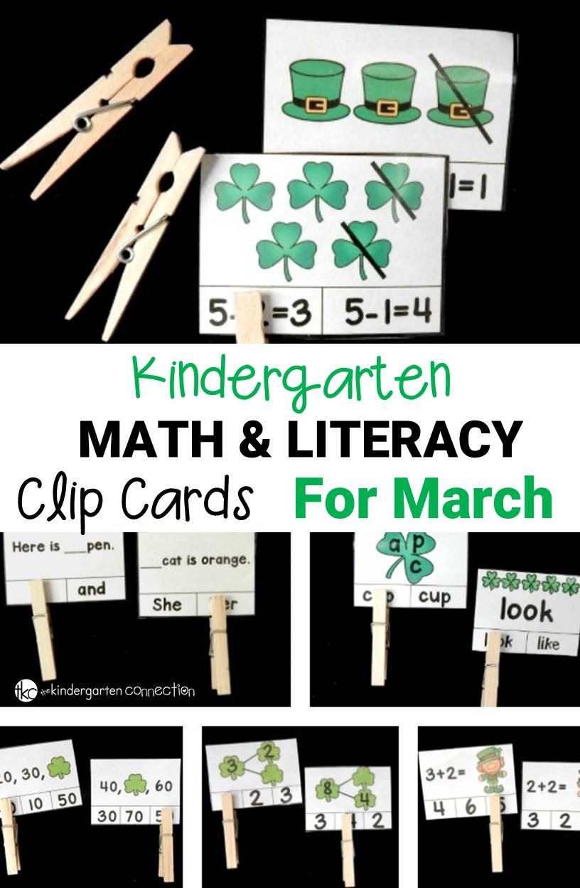 These math and literacy clip cards are perfect for kindergarten math this St. Patrick's Day and month of March! They work on tons of skills, and build up fine motor too! 