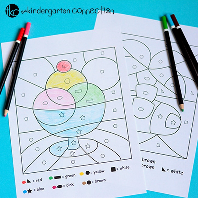 Make learning shapes tons of fun with these free color by shape printables. Similar to color by number, but with shapes instead!