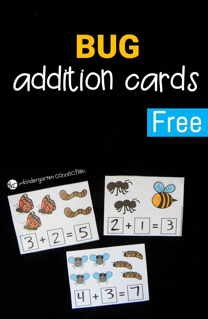 Work on beginning addition with these fun and free bug addition cards! Perfect for kindergarten and first grade math activities.