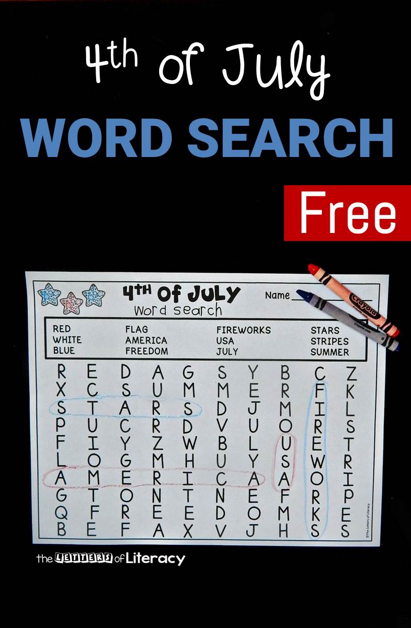 toto vyhledávání slov 4.července je ideální pro rané čtenáře. Slova jdou pouze zleva doprava nebo dolů, což z něj dělá správnou úroveň obtížnosti!