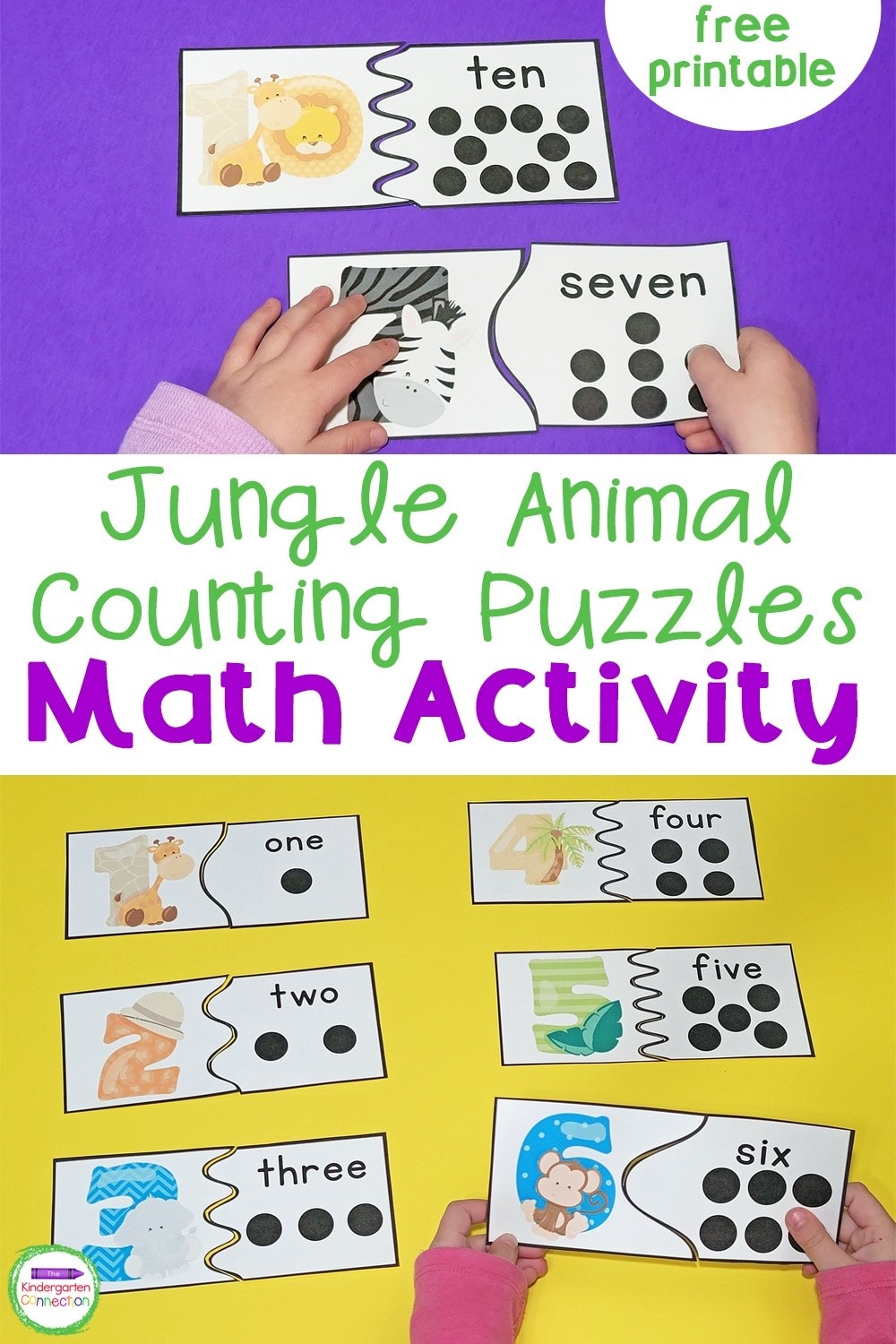 These free jungle animal counting puzzles are perfect for preschoolers and kindergarteners to practice counting and recognizing numbers to 10!