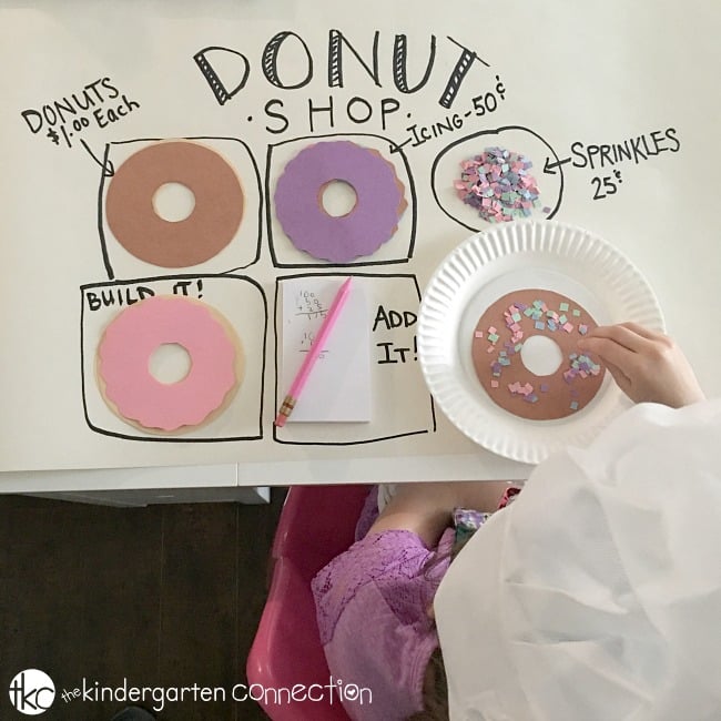 This donut shop math activity is perfect for kids of any age! Work on counting, addition, money, and so much more with this fun learning activity. 