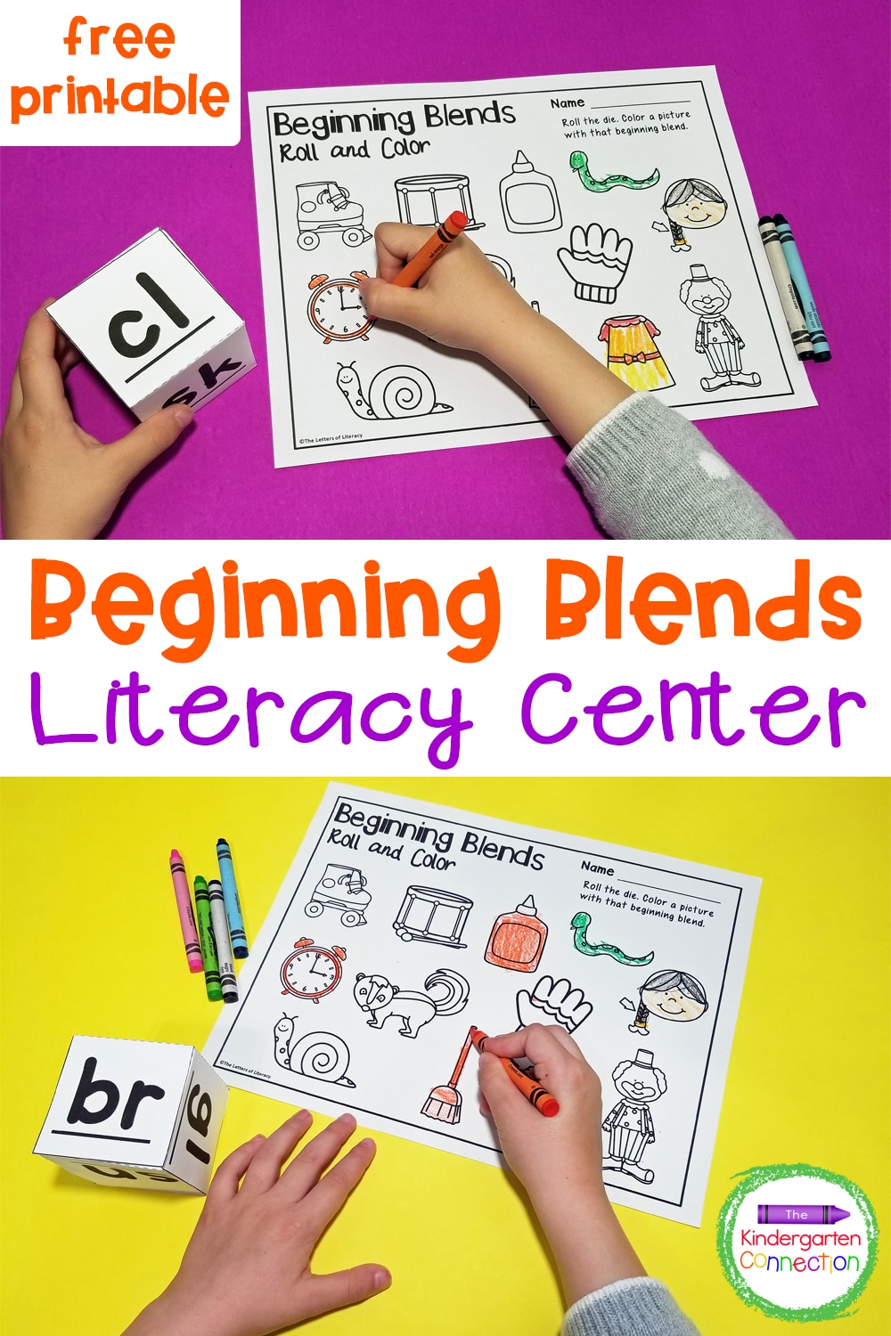 This free Beginning Blends Roll and Color Game is perfect for Kindergarteners and 1st graders working on early reading skills!