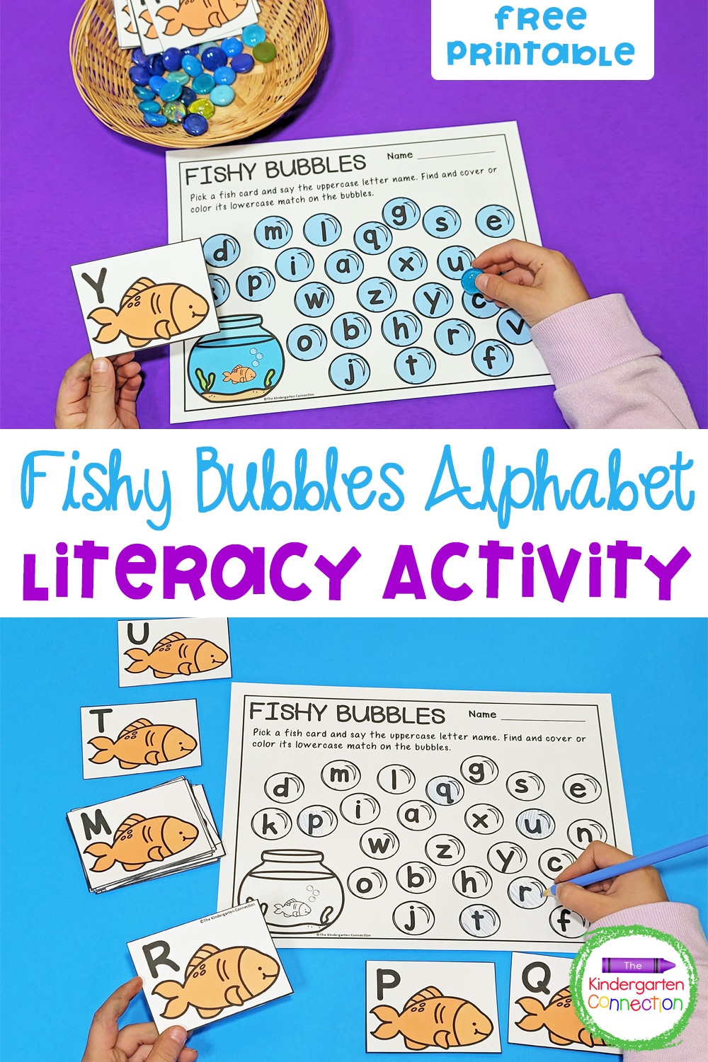 This free Fishy Bubbles Alphabet Match for Pre-K & Kindergarten is perfect for students that are learning uppercase and lowercase letters!