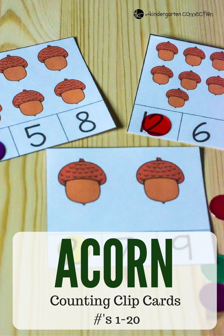 These acorn count and clip cards are perfect for preschoolers and kindergarteners to work on counting to 20 and building fine motor this fall!