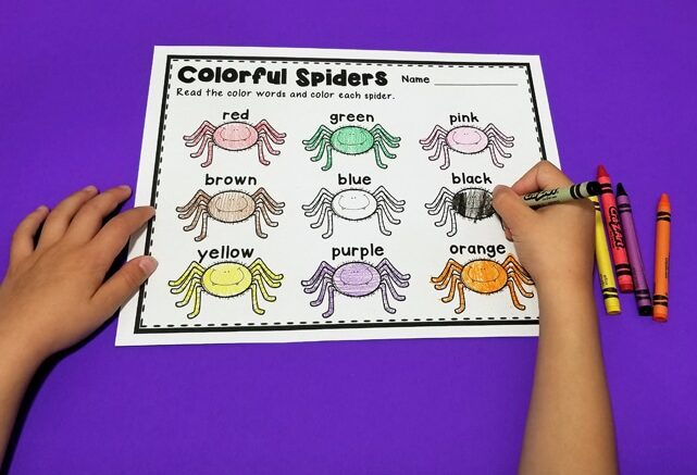 Spider Color Words Printable