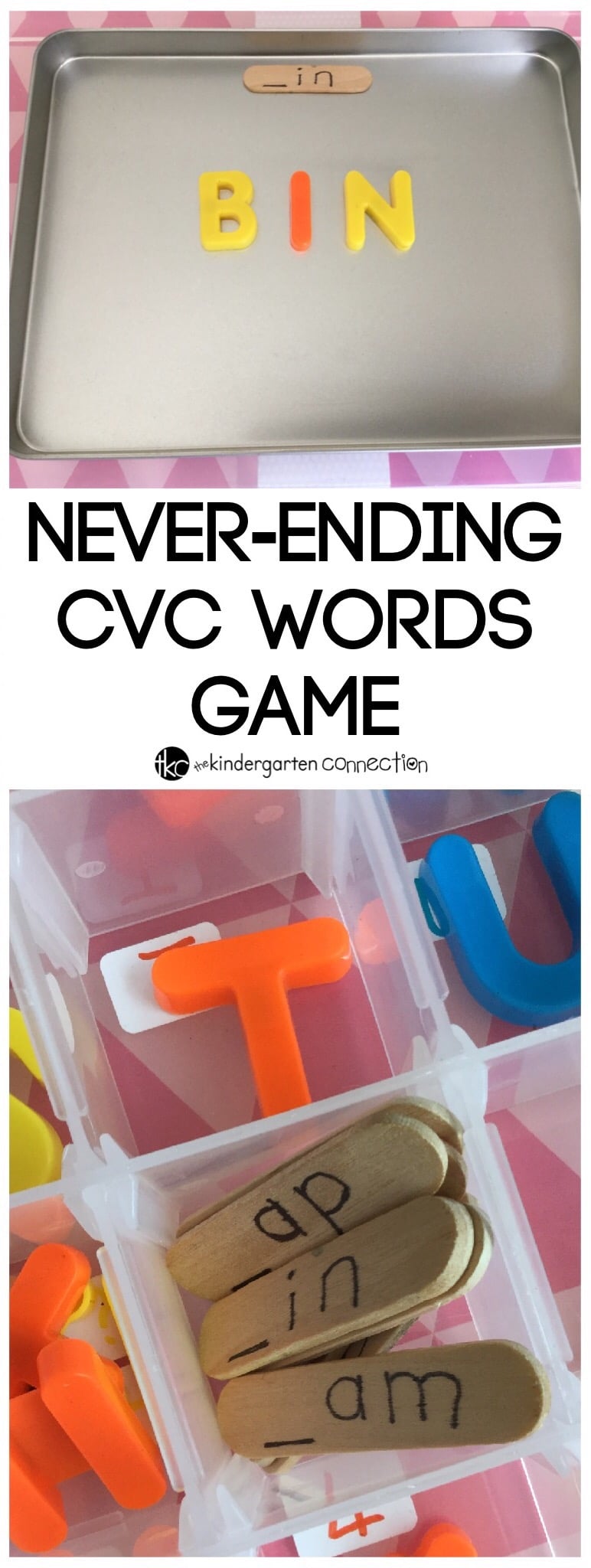 Encourage letter and sound recognition with this never ending CVC word game that can be used in a classroom or at home. Teach CVC words hands-on!