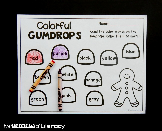 This gumdrop color words printable is so fun for the holidays! It's a great gingerbread center for kids to practice reading sight words. 
