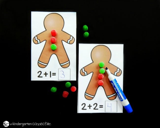 These free gingerbread addition mats are a fun way to work on addition to 10 with kindergarteners! They make a perfect Christmas math center!