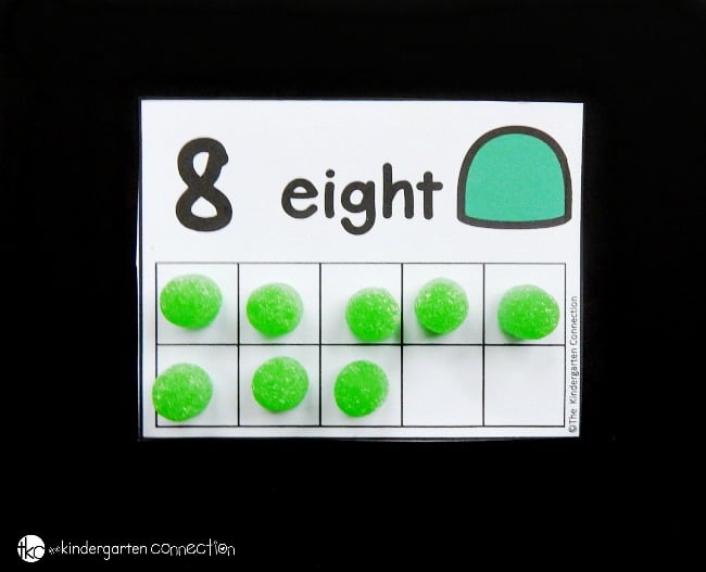 These free gumdrop ten frame cards are a great math center for kids to work on counting, one to one correspondence, and even decomposing numbers! They add a fun, festive theme during the holiday season!