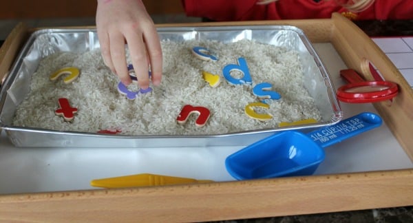 Invite your child to investigate letters at the Investigation Table for a game of “Say, Find and Say.” Use this fun activity to help reinforce beginning letter sounds at home or in school.