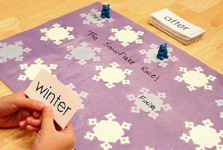 Snowflake Race Sight Word Game for Kindergarten