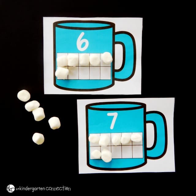 These hot chocolate ten frame cards are great for Pre-K and Kindergarten students to build their counting and one to one correspondence skills!
