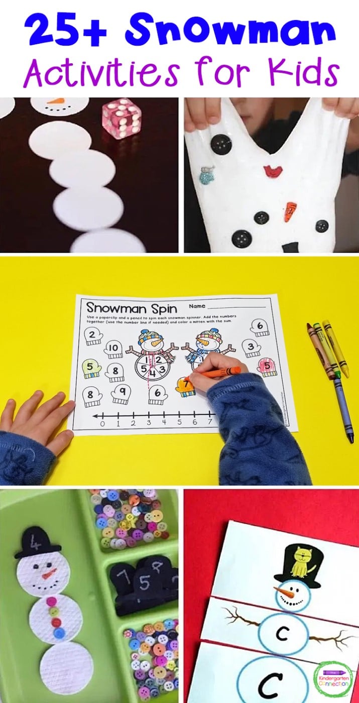 These snowman activities for kids are a great collection of printables, sensory play, hands-on learning, and more for Pre-K & Kindergarten!