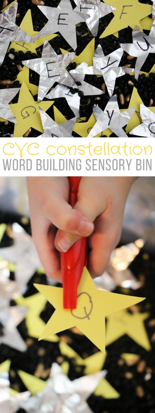 This CVC Constellation Word Building Sensory Bin is a great addition to an kindergarten Outer Space exploration! Practice CVC words hands-on!