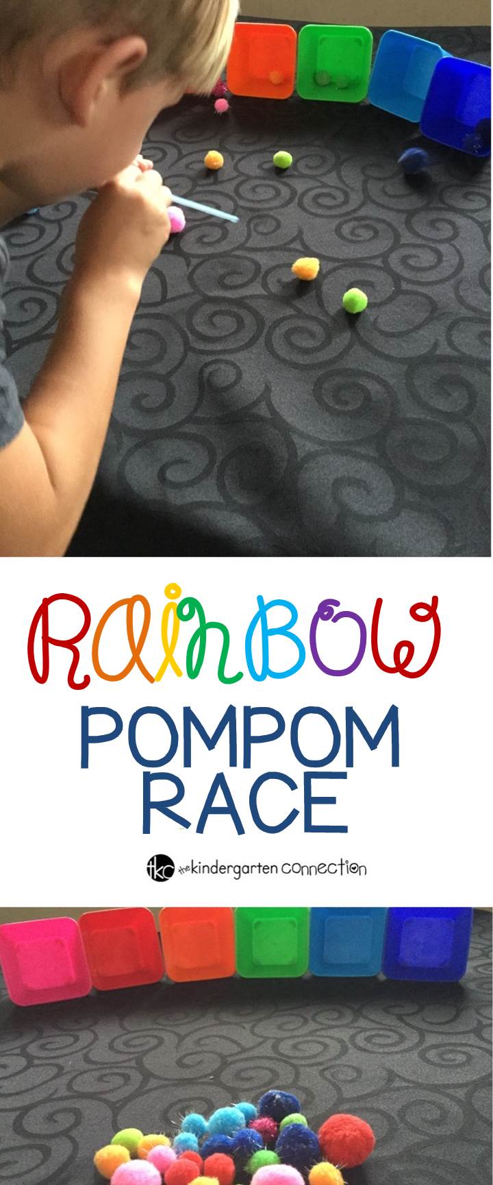 Today I am sharing this colorful and fun activity we call rainbow pompom race! Practice color recognition and fine motor skills.