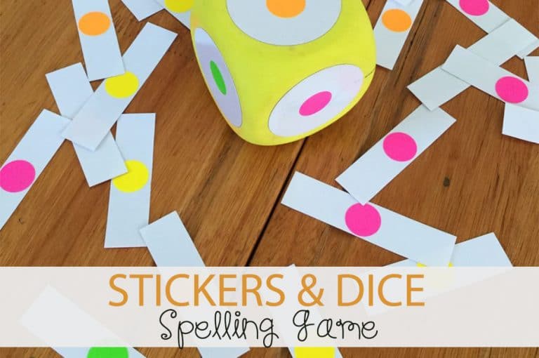 Stickers & Dice Spelling Game