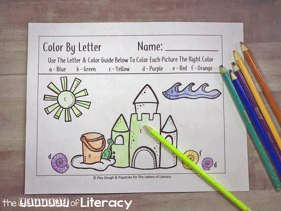 Work on recognizing letters of the alphabet with your Pre-K or Kindergartener with these fun and free beach themed color by letter printables!