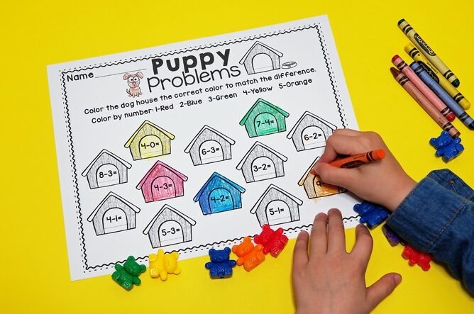 Puppy Color by Number Math Printables