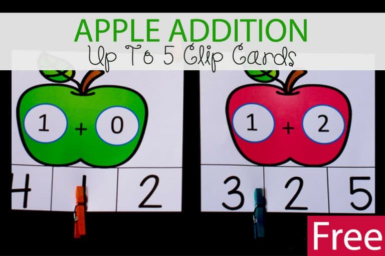 Apple Addition Up To 5 Math Clip Cards