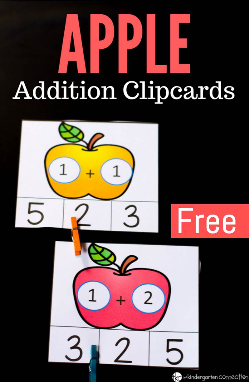Apple Addition to 5 Clip Cards, FREE Printable