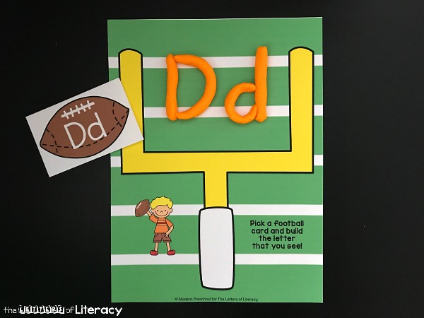 With football season here, learn the alphabet with this free football playdough letters activity! Make the alphabet with play dough for a "win" with kids.