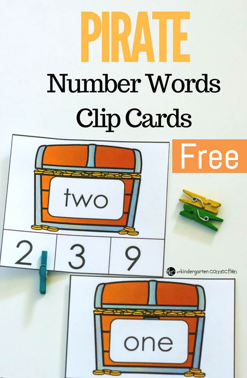 These pirate number words clip cards are a great math center for Kindergarten or early 1st graders to work on identifying number words to 20!