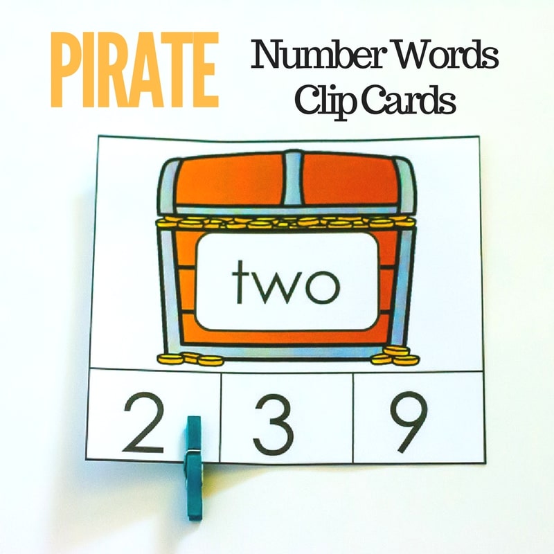 These pirate number words clip cards are a great math center for Kindergarten or early 1st graders to work on identifying number words to 20! 
