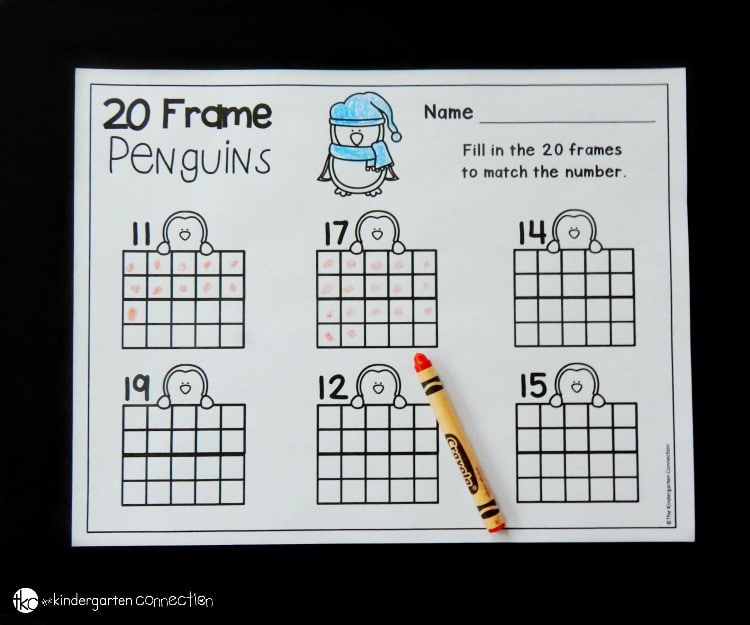 This penguin 20 frame printable is perfect for Pre-K and Kindergarten students who are learning teen numbers, counting, and 20 frames.