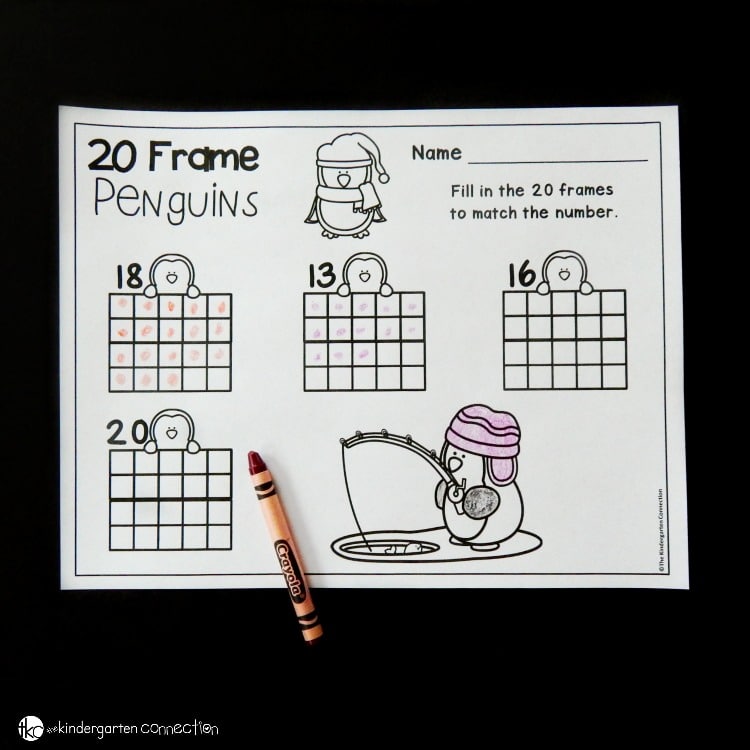 This penguin 20 frame printable is perfect for Pre-K and Kindergarten students who are learning teen numbers, counting, and 20 frames.