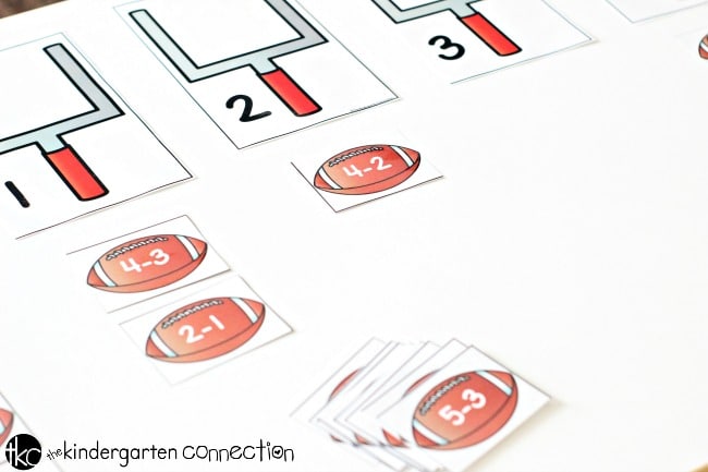 Grab this FREE Subtraction Sorting football math game and use it in a math center, for a partner activity, or small group work! Perfect for Football Season!
