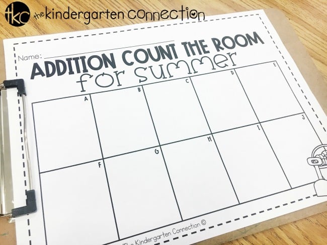 Summer Count the Room addition recording sheet
