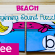 Beach Beginning Sound Puzzles, free printable for kindergarten