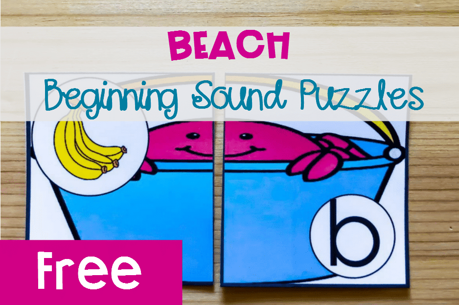 Beach Beginning Sound Puzzles, free printable for kindergarten