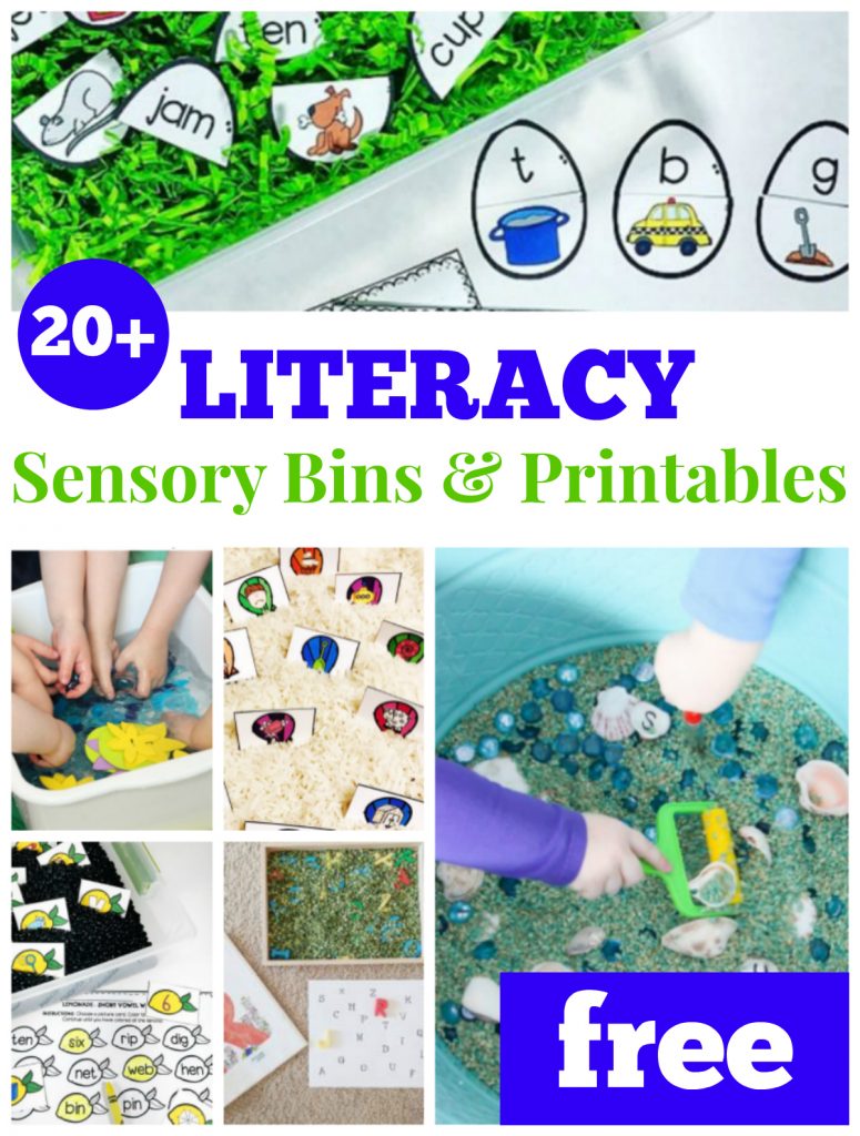 20+ Literacy Sensory Bins and Printable for Pre-K and Kindergarten, free