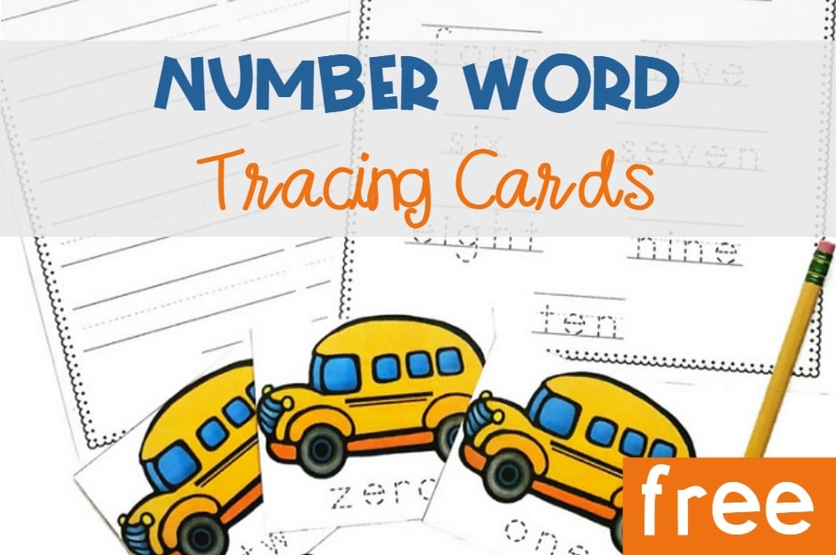 School Bus Tracing Number Word Cards, FREE