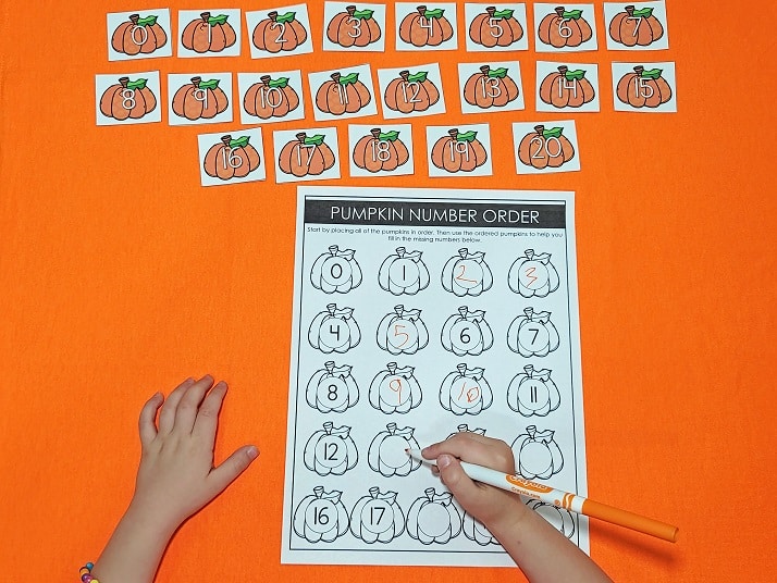 Pumpkin Number Order Activity for 0-20