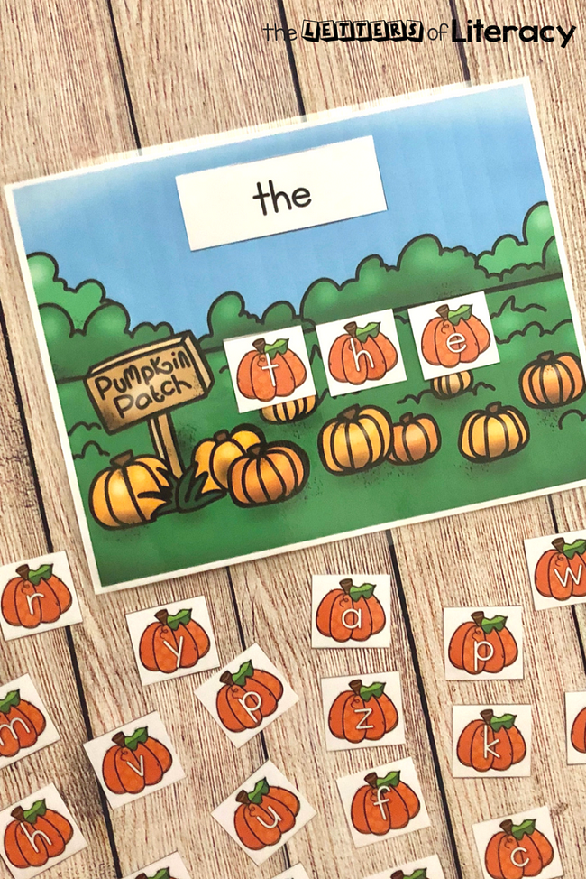 Work on sight words and spelling this fall with this fun and free printable pumpkin patch sight word center! Perfect for Kindergarten and 1st grade! 