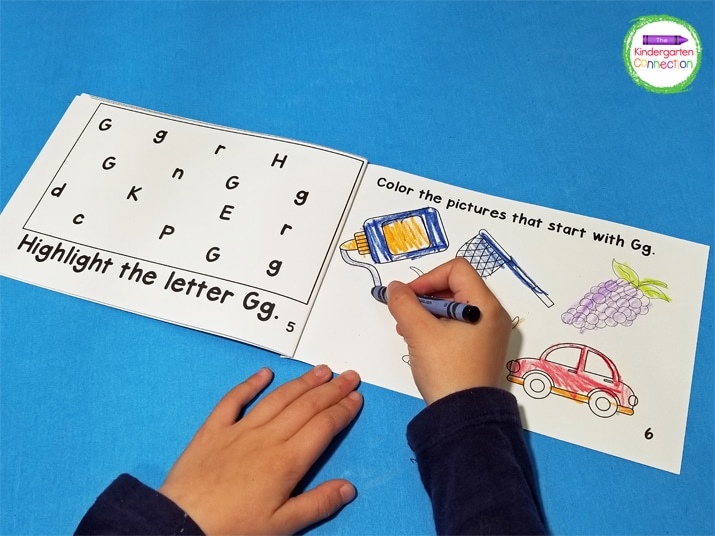 Each printable alphabet emergent reader contains a letter hunt page and fun pictures to color.