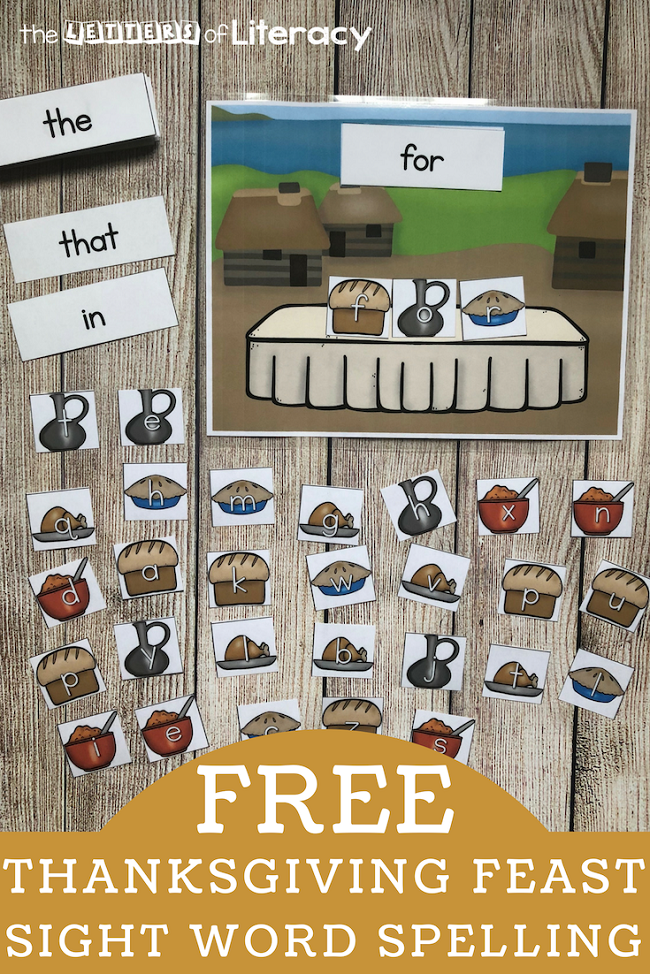 FREE Printable Thanksgiving Feast Sight Word Center for Kindergarten! 