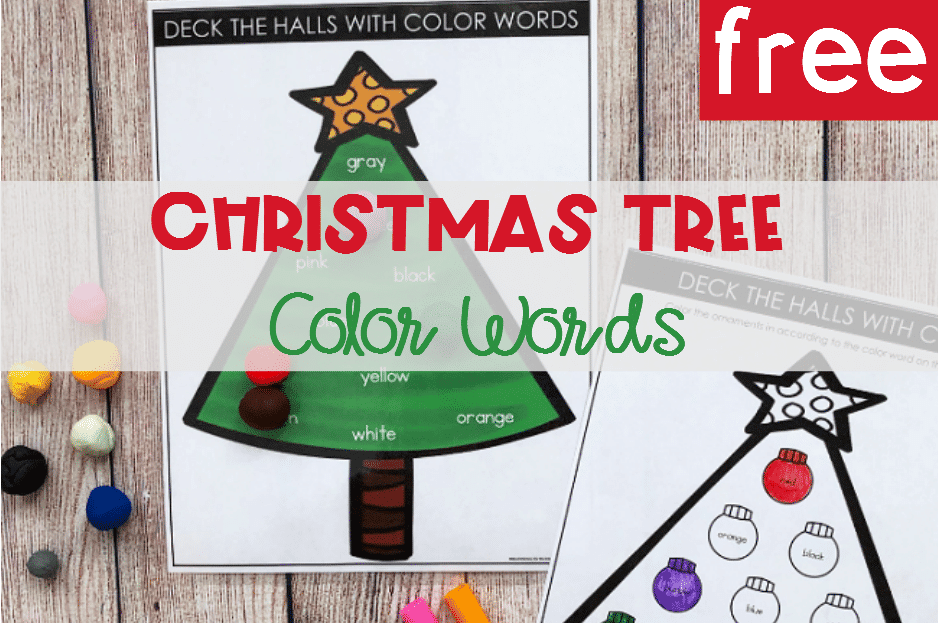 FREE Printable Christmas Tree Color Words Activity