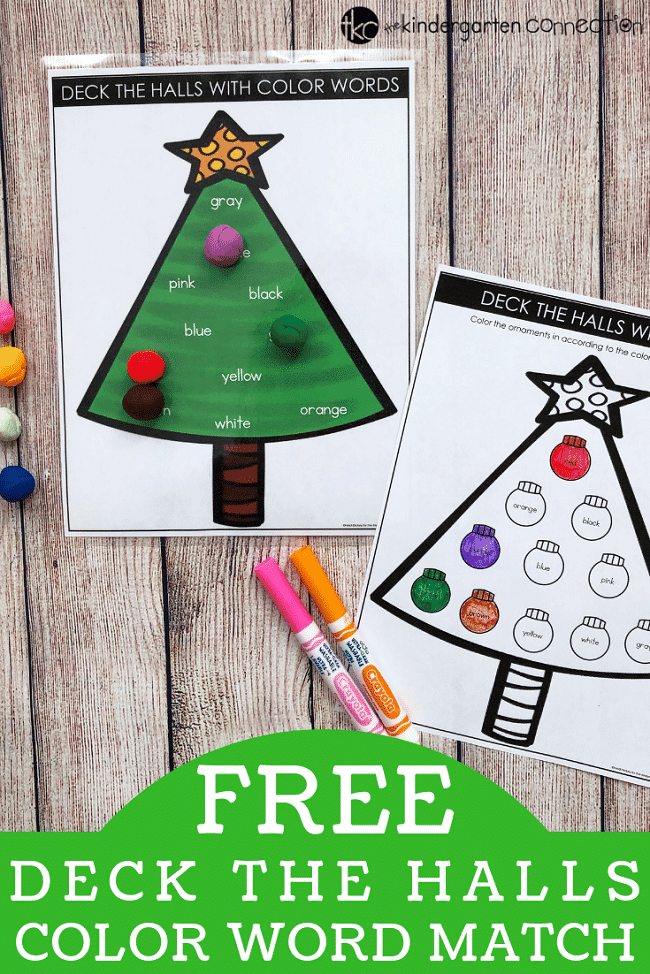 Kids will be so excited about this free Christmas Color Words Activity for Kindergarten! It combines learning with a kid's love of play dough and is a fun, festive activity for small groups or centers during the holiday season!